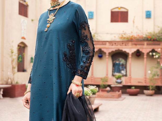 Teal Green Raw Silk 3 Piece Formal Stitched - AL-3PS-LS-470 - Almirah Online