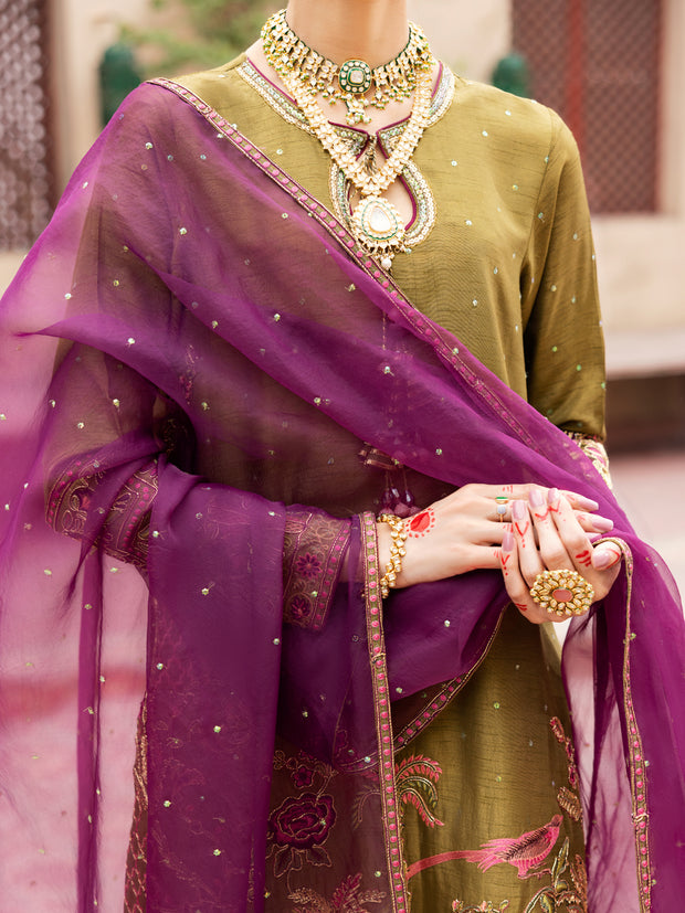 Mehndi Green Raw Silk 3 Piece Formal Stitched - AL-3PS-LS-471 - Almirah Online