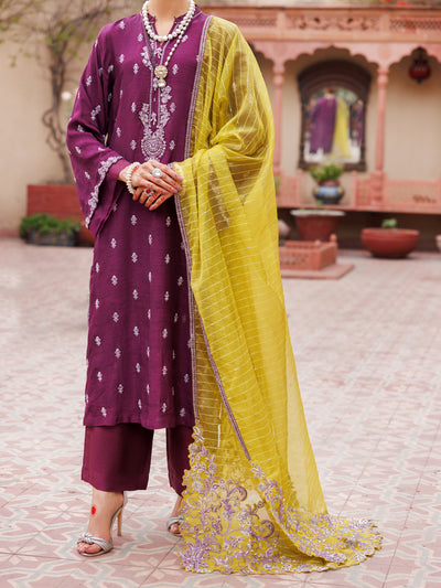 Purple Raw Silk 3 Piece Formal Stitched - AL-3PS-LS-472 - Almirah Online