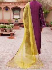 Purple Raw Silk 3 Piece Formal Stitched - AL-3PS-LS-472 - Almirah Online