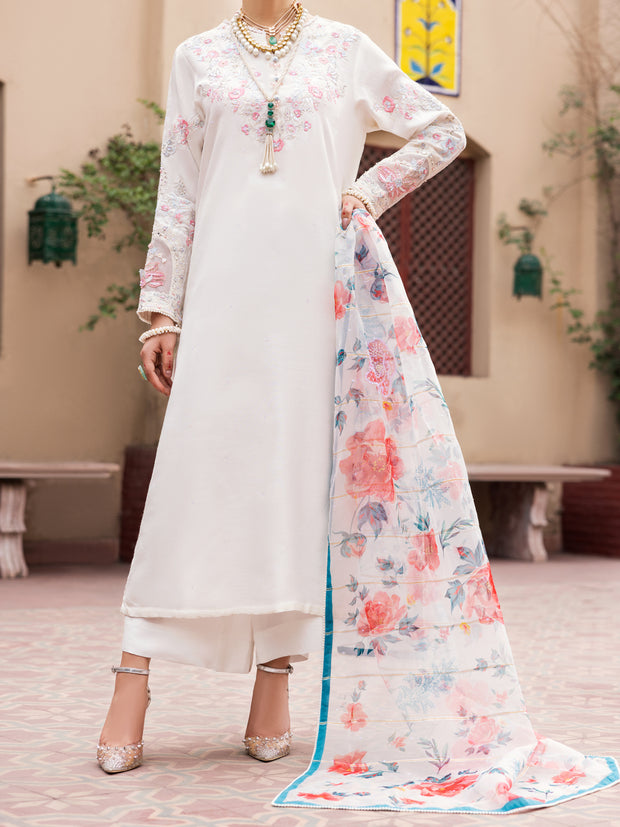 Off White Raw Silk 3 Piece Formal Stitched - AL-3PS-LS-473 - Almirah Online