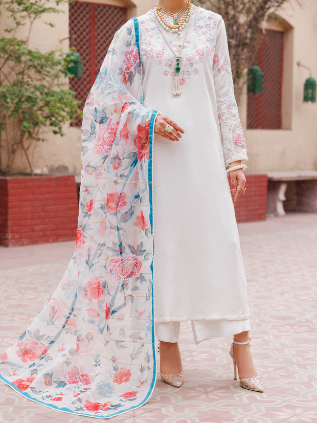 Off White Raw Silk 3 Piece Formal Stitched - AL-3PS-LS-473 - Almirah Online