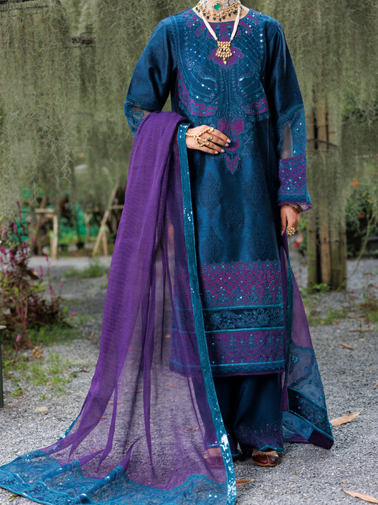 Teal Raw Silk Formal 3 Piece Stitched - AL-3PS-LS-522
