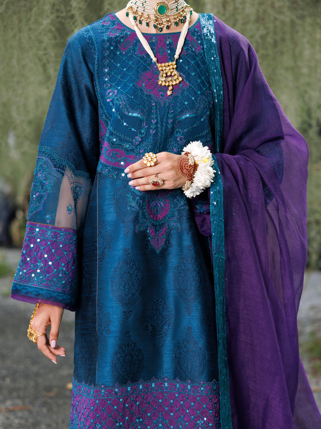 Teal Raw Silk Formal 3Pc Stitched - AL-3PS-LS-522