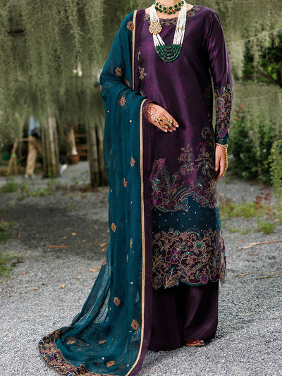 Purple Raw Silk Formal 3 Piece Stitched - AL-3PS-LS-523