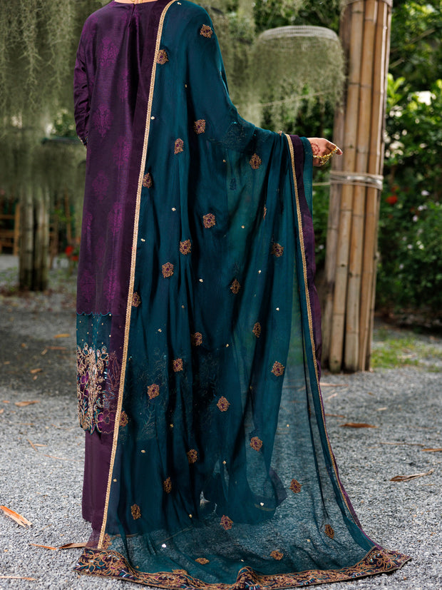 Purple Raw Silk Formal 3 Piece Stitched - AL-3PS-LS-523