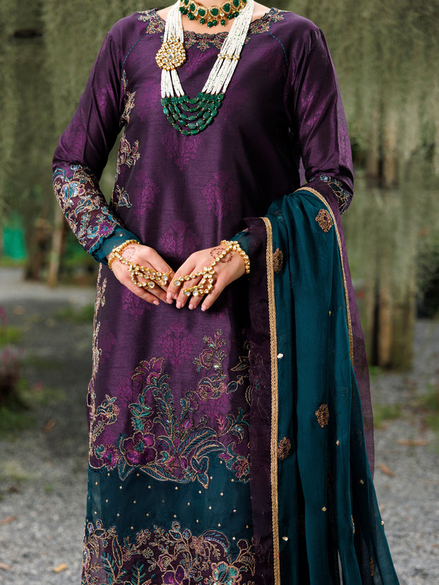 Purple Raw Silk Formal 3 Piece Stitched - AL-3PS-LS-523