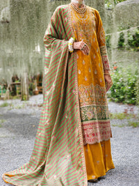 Mustard Khaddi Net Formal 3Pc Stitched - AL-3PS-LS-525
