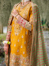 Mustard Khaddi Net Formal 3Pc Stitched - AL-3PS-LS-525