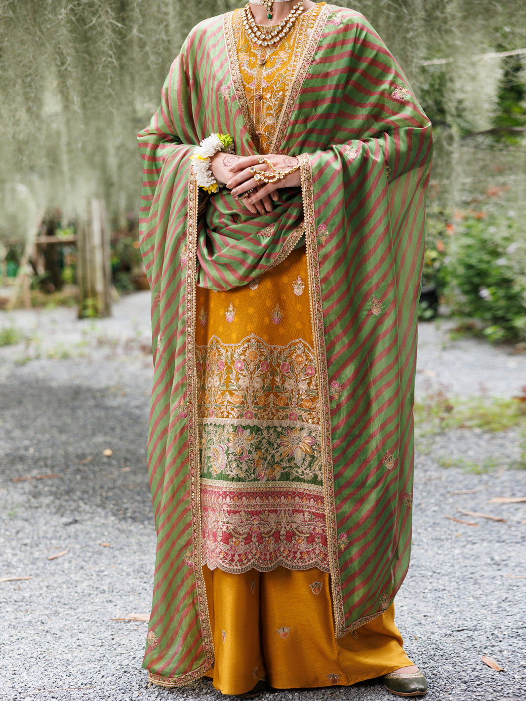 Mustard Khaddi Net Formal 3Pc Stitched - AL-3PS-LS-525