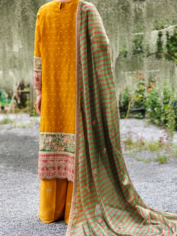 Mustard Khaddi Net Formal 3 Piece Stitched - AL-3PS-LS-525