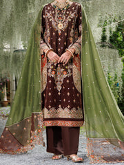 Dark Brown Raw Silk Formal 3 Piece Stitched - AL-3PS-LS-526