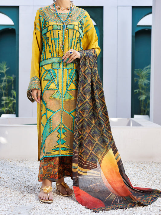 Yellow Raw Silk Formal 3Pc Stitched - AL-3PS-LS-546