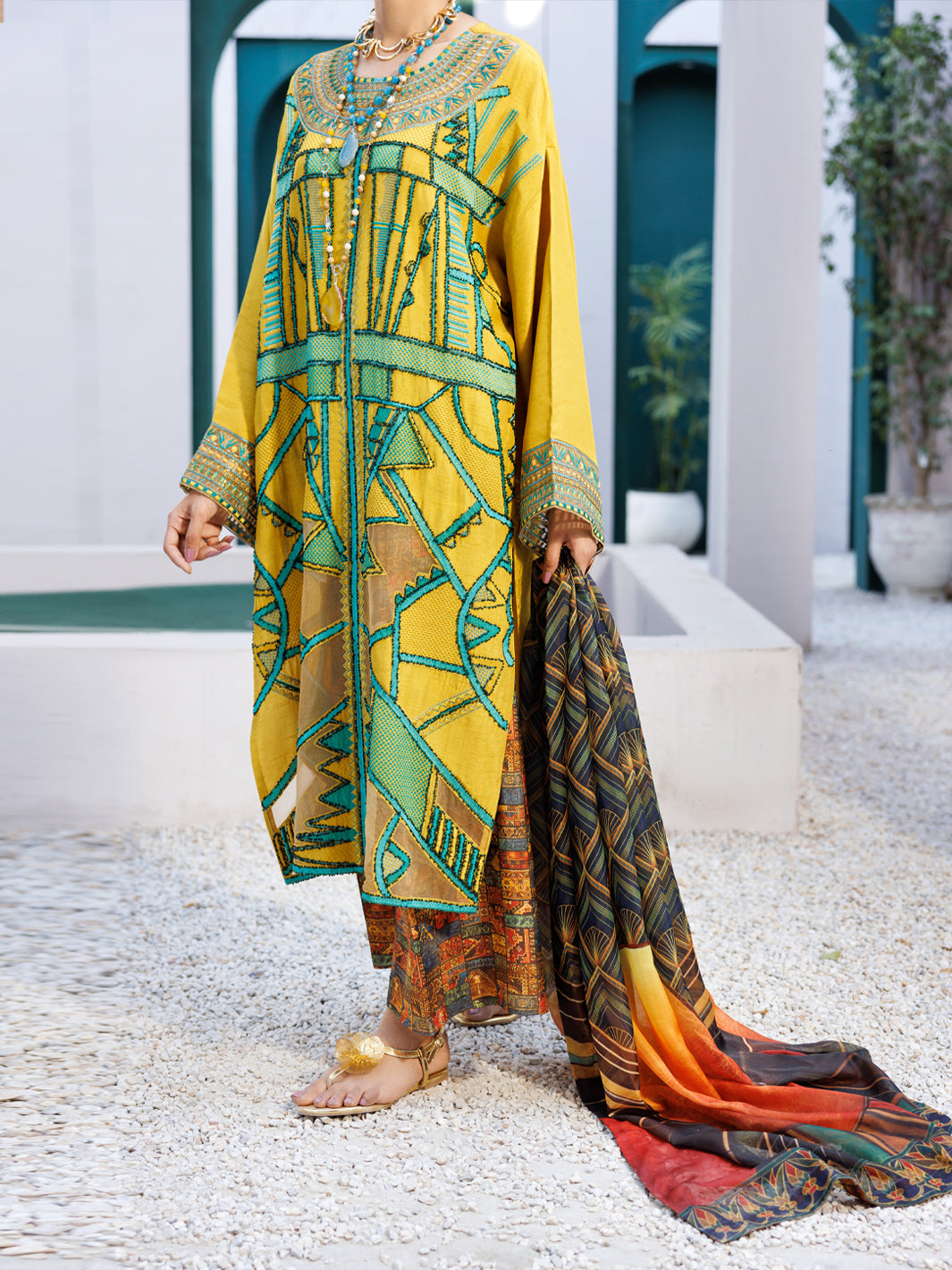 Yellow Raw Silk Formal 3Pc Stitched - AL-3PS-LS-546