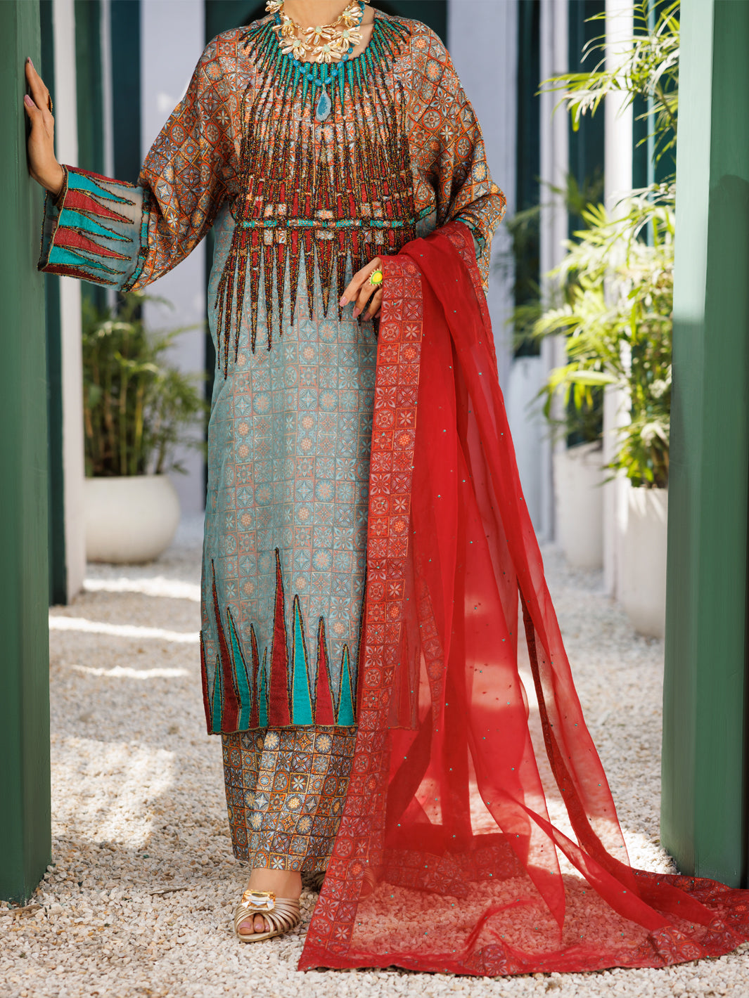 Multicolor Raw Silk Formal 3Pc Stitched - AL-3PS-LS-547