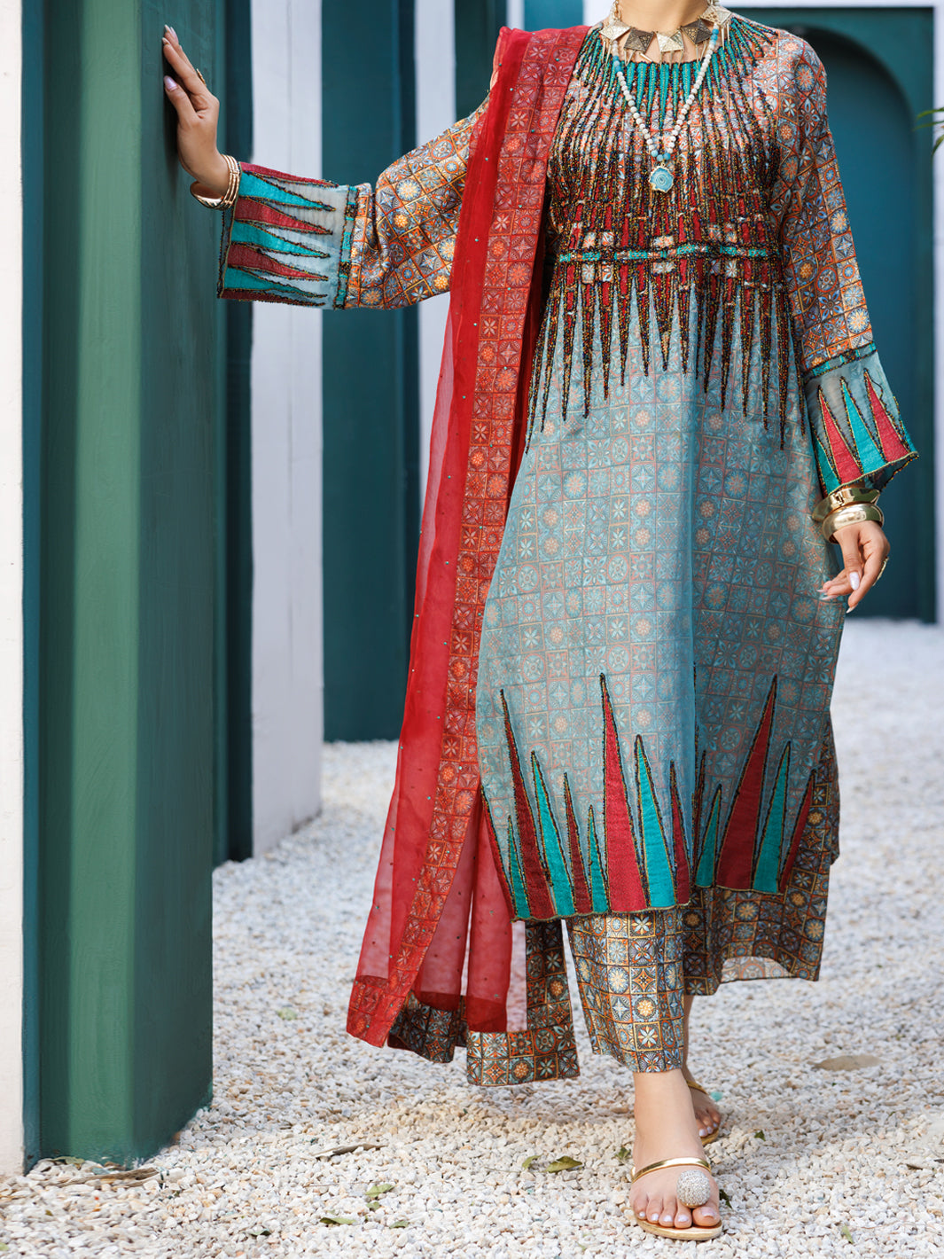 Multicolor Raw Silk Formal 3Pc Stitched - AL-3PS-LS-547