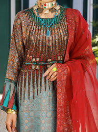 Multicolor Raw Silk Formal 3Pc Stitched - AL-3PS-LS-547
