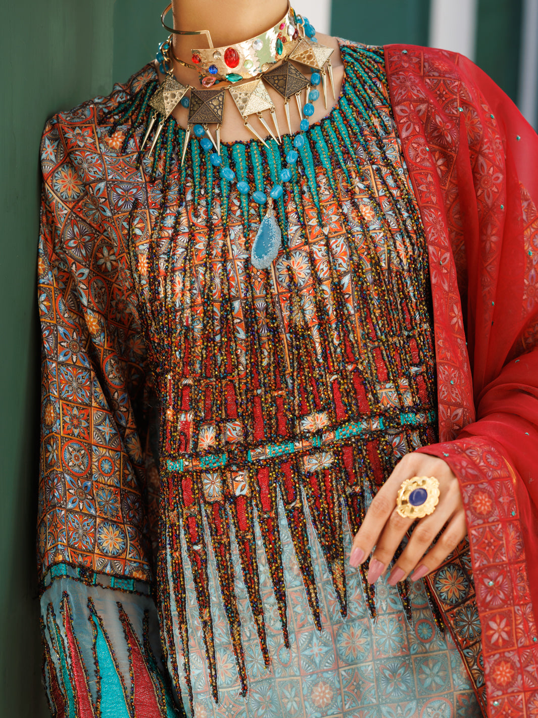 Multicolor Raw Silk Formal 3Pc Stitched - AL-3PS-LS-547
