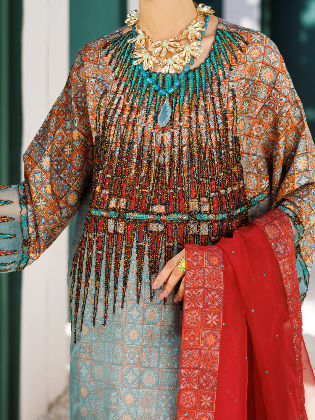Multicolor Raw Silk Formal 3Pc Stitched - AL-3PS-LS-547