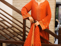 Rust Sheesha Silk Formal 3Pc Stitched - AL-3PS-LS-620