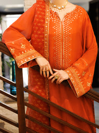 Rust Sheesha Silk Formal 3Pc Stitched - AL-3PS-LS-620