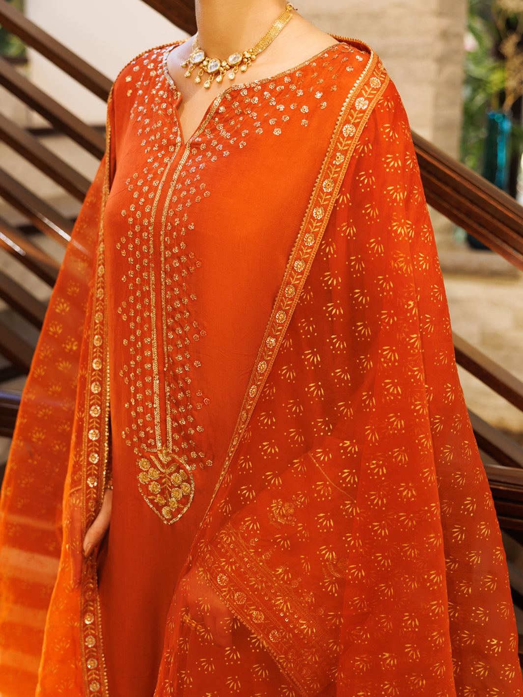 Rust Sheesha Silk Formal 3Pc Stitched - AL-3PS-LS-620