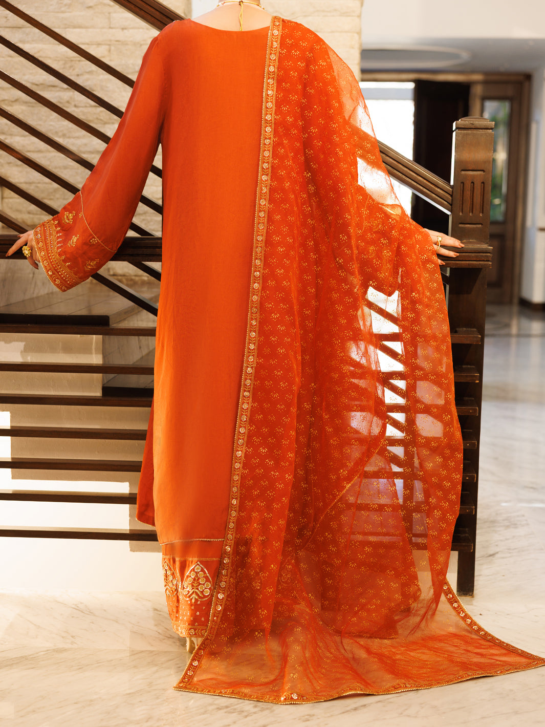 Rust Sheesha Silk Formal 3Pc Stitched - AL-3PS-LS-620