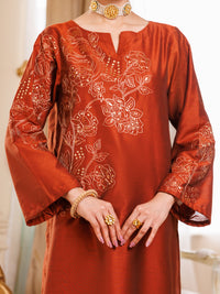 Rust Raw Silk Formal 2Pc Stitched - AL-LS-LKS-538
