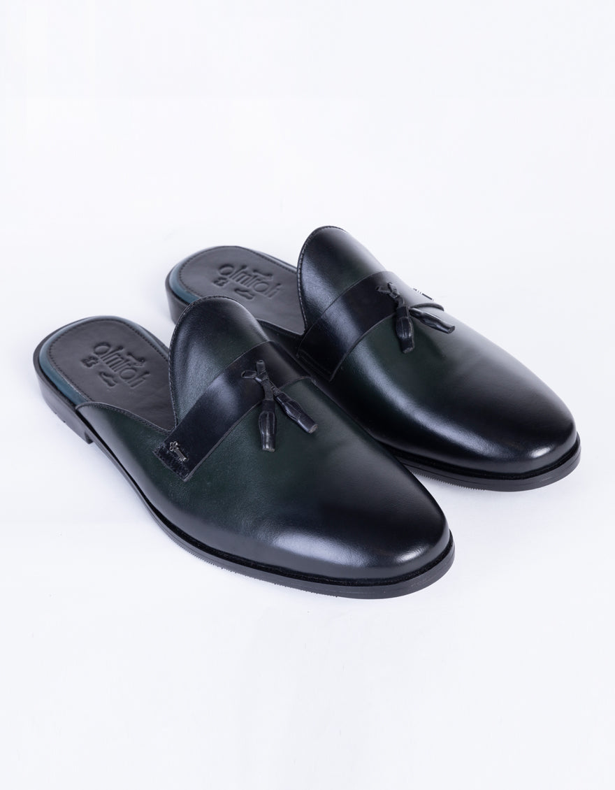 Dark Green Leather Slip-On - AL-MSHO-039 - Almirah Online