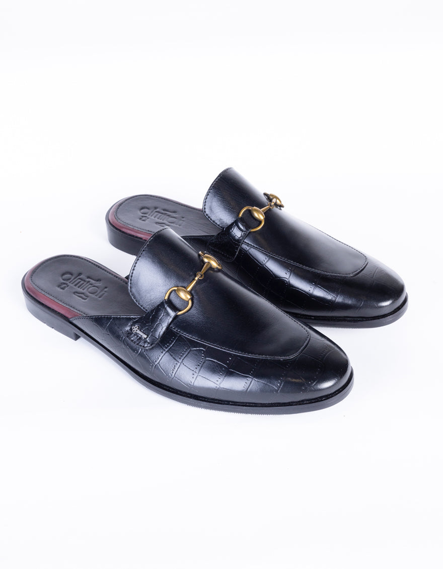 Black Leather Slip-On - AL-MSHO-040 - Almirah Online