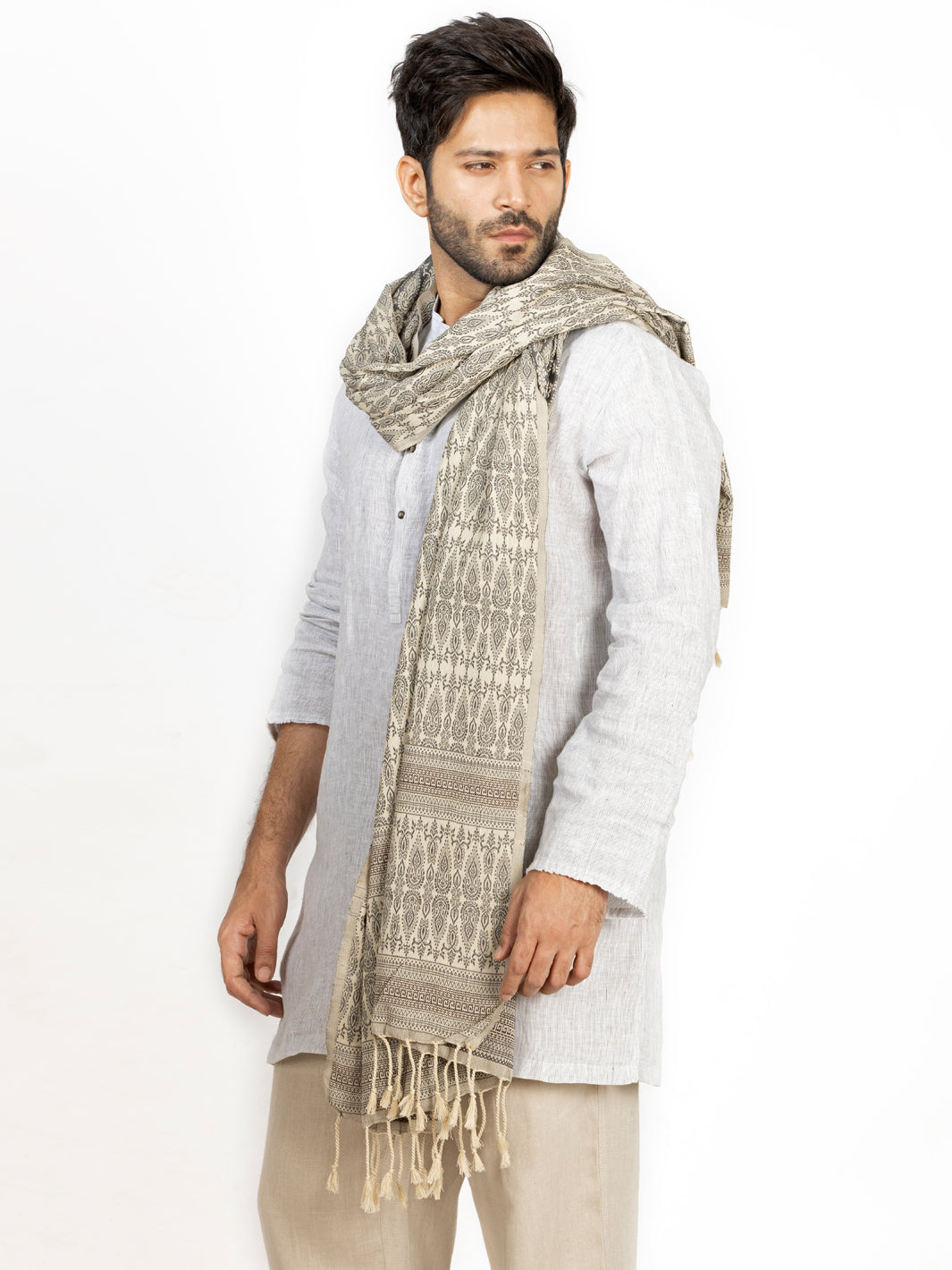 Cream Cotton Stole - AL-MST-042