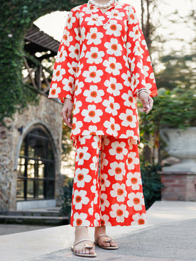 Orange Lawn Co-ord Set - ALP-2PS-SLKS-2241