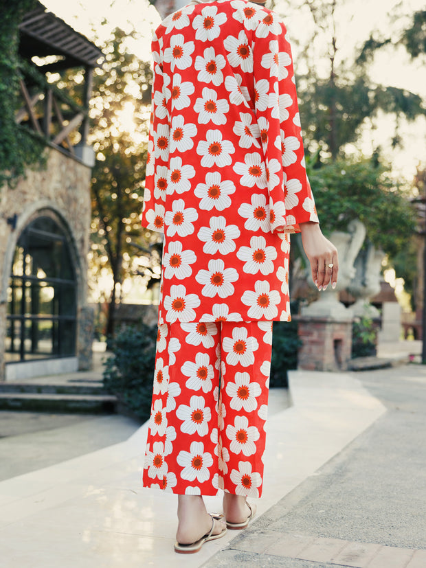 Orange Lawn Co-ord Set - ALP-2PS-SLKS-2241