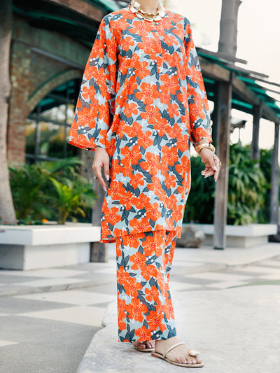 Orange Lawn Co-ord Set - ALP-2PS-SLKS-2245