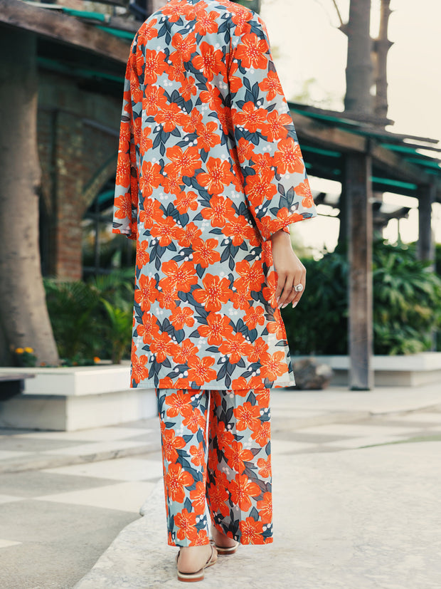 Orange Lawn Co-ord Set - ALP-2PS-SLKS-2245