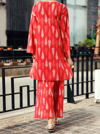 Red Lawn Co-ord Set - ALP-2PS-SLKS-2247