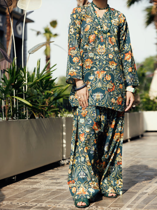 Teal Green Lawn Co-ord Set - ALP-2PS-SLKS-2248