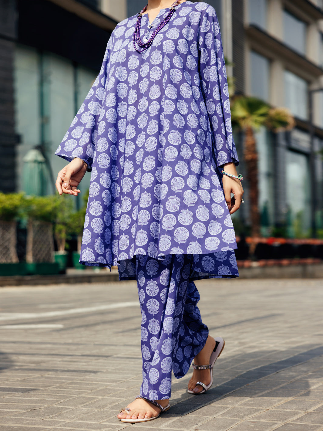 Blue Lawn Co-ord Set - ALP-2PS-SLKS-2249