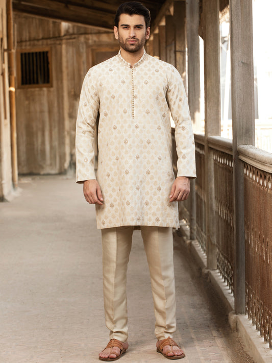 Fawn Blended Formal Kurta - AL-K-SP-036