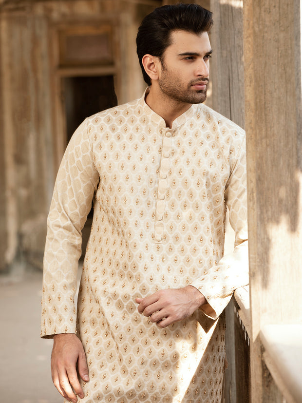 Beige Blended Formal Kurta - AL-K-SP-037