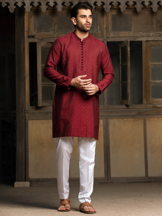 Maroon Blended Formal Kurta - AL-K-SP-041