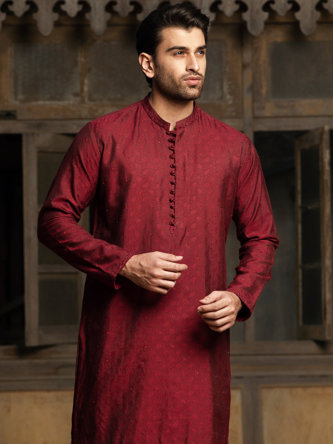 Maroon Blended Formal Kurta - AL-K-SP-041