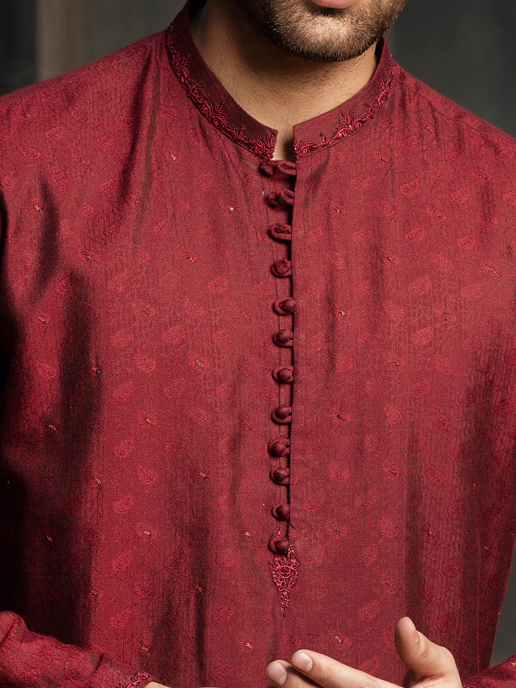 Maroon Blended Formal Kurta - AL-K-SP-041