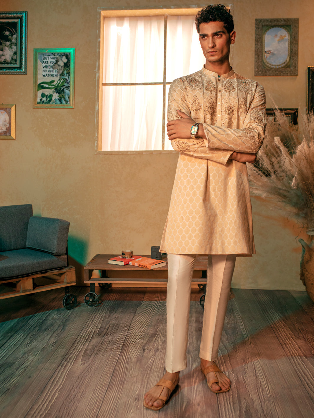 Beige Blended Special Kurta - AL-K-SP-054 - Almirah Online