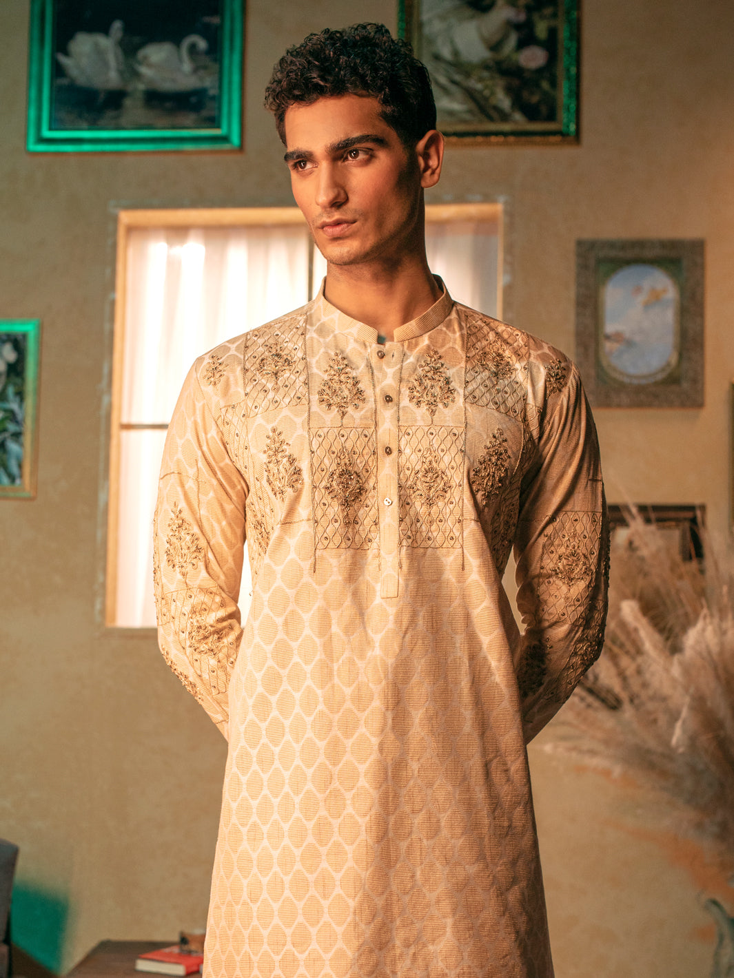 Beige Blended Special Kurta - AL-K-SP-054 - Almirah Online