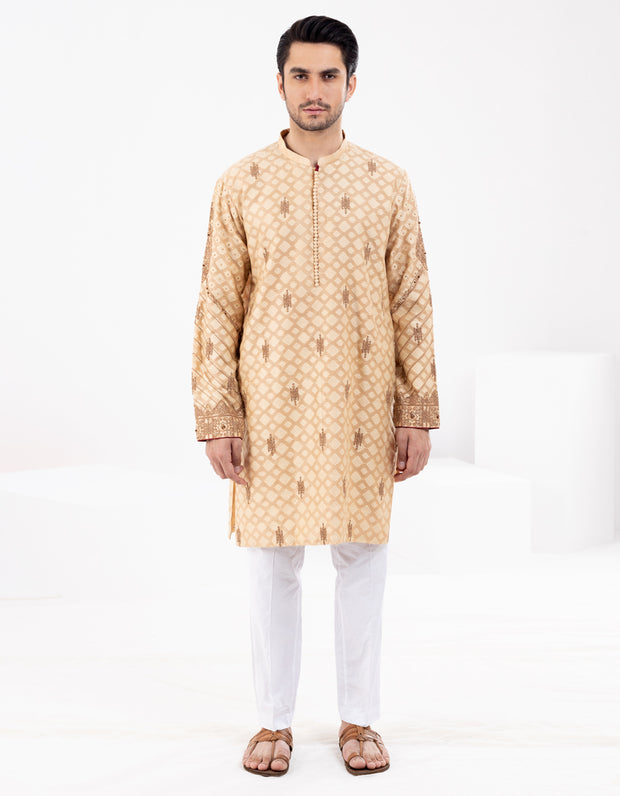 Beige Formal Kurta - AL-K-SP-059 - Almirah Online