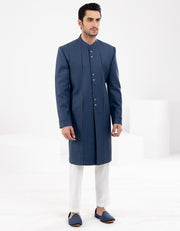 Dark Blue Blended Men Sherwani - AL-SW-149 - Almirah Online