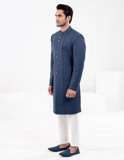 Dark Blue Blended Men Sherwani - AL-SW-149 - Almirah Online