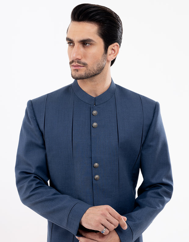 Dark Blue Blended Men Sherwani - AL-SW-149 - Almirah Online