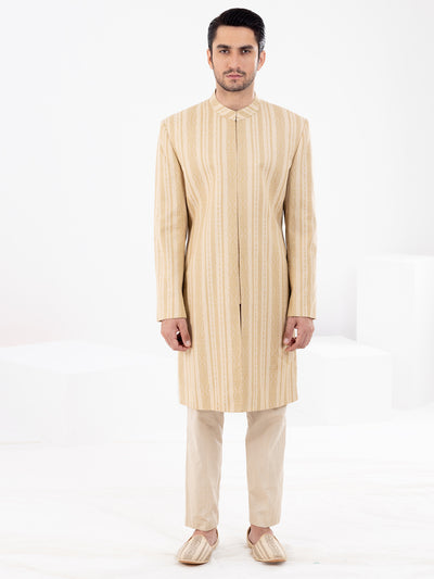 Beige Blended Men Sherwani - AL-SW-151 - Almirah Online